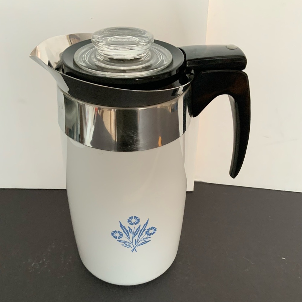 Vintage Corningware ‘Cornflower’
10 cup Coffee percolator collectible